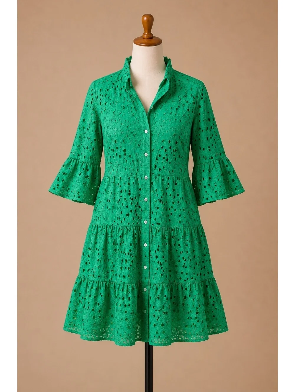 Anne Klein Green Eyelet Tiered Midi Dress Size S - Picture 1 of 7
